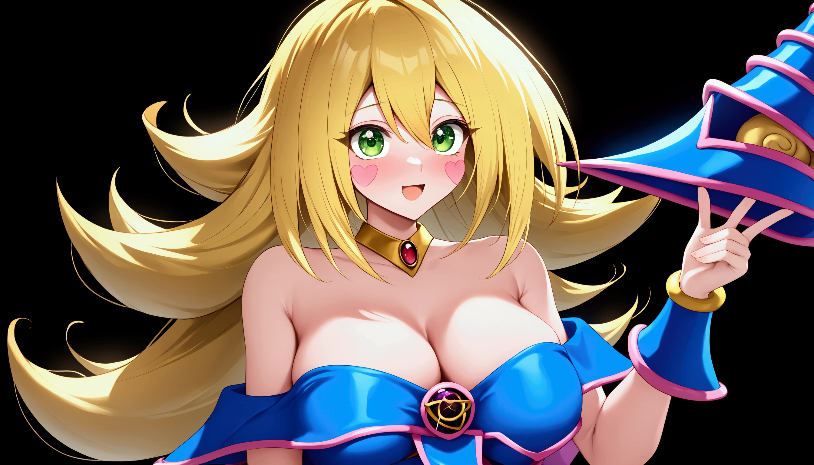 ((Dark magician girl)), ((Yu-Gi-Oh)), Blonde, ((Curvy)), ((Magician)), Excited, Curly long hair, ((Sexy)), Shy, HD, High Resolution, 4K