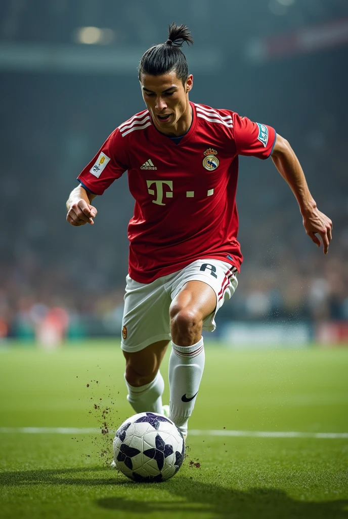 Cristiano Ronaldo kicking the ball 
