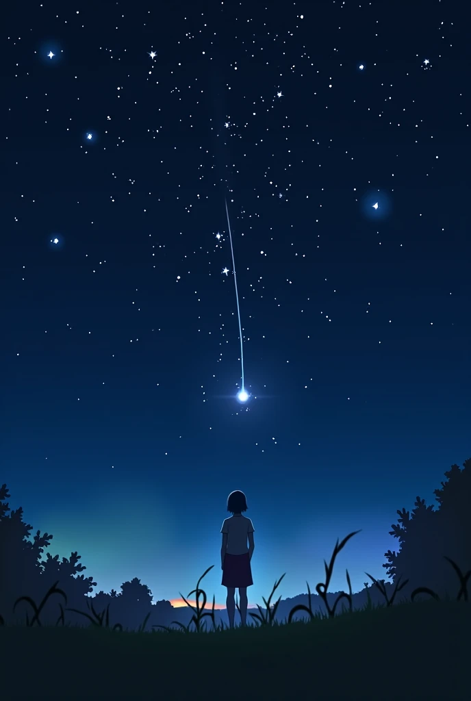 summer、shooting star、1 person、Looking up at the sky、