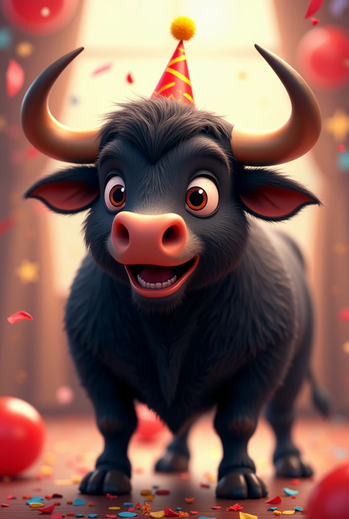 Animated black bull saying happy birthday 