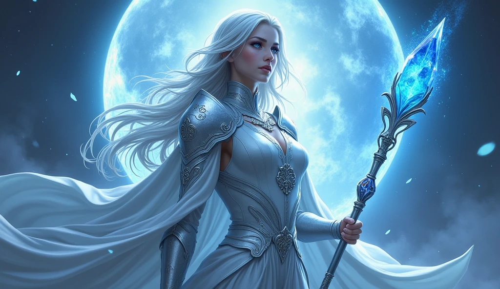 Anime Character Character Description: Lyara Velaris Physical Appearance:

Lyara Velaris is a woman of ethereal beauty, with features that seem almost supernatural, reflecting the magic of the world around you. she is tall and slender, with a graceful posture that exudes confidence and power. Your hair is long, smooth and silver, cascading down to the waist, shining as if they were made of the moon&#39;s own light. Your eyes are deep blue, like the ocean on a stormy night, with a glow that suggests both wisdom and mystery. your skin is pale, almost translucent, and seems to glow in the light, as if surrounded by a magical aura. She wears a white and silver cloak, adorned with ancient symbols of protection and power, that floats around you, giving it an almost divine appearance. Below the mantle, his light armor of reinforced silver plates, adjusted to your body, provides a perfect combination of protection and mobility. In your right hand, she carries a blue crystal staff, which is both a weapon and a channel for his immense magic.

Personality and Behavior:

Lyara is a character of immense magical power, known for her wisdom and tranquility. She is a powerful magician, specialized in elemental magic and healing, but she is also a cunning strategist, able to see beyond the obvious and anticipate enemy movements. Unlike Rudeus, who carries the weight of his past and his internal battles, Lyara is a figure of serenity and balance. She is calm under pressure, confident in their abilities, and your presence brings a sense of security and stability, not just for Rudeus, but for everyone around you. however, Lyara is not just a supporting figure; she has her own ambitions and mysteries, a woman who, although it always seems controlled, keeps secrets that he has not yet revealed even to Rudeus. She shares a deep bond with him, being both a loyal ally and an advisor. There is a chemistry