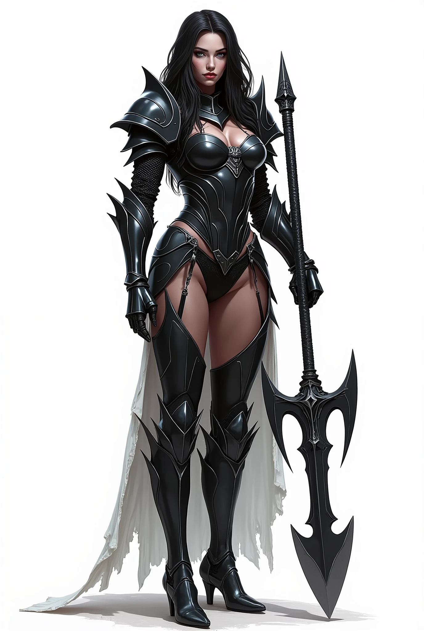 Char set, sprite, knight in black metal armor. blue colored eyes, Caucasian skin, Bblack hair, high qualiy, white background , Woman, age 26 ,big fit ass, Front side and back, peitos big fit asss, whole body, long metal handle axe