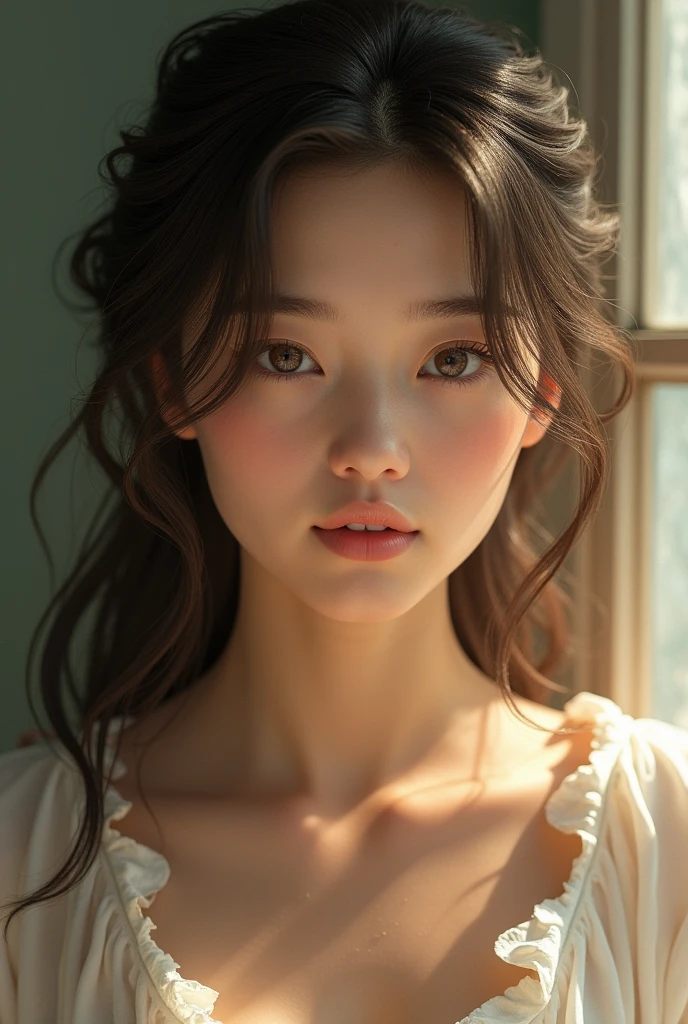 Generate me a beautiful young woman realistic enough as if she were alive 
