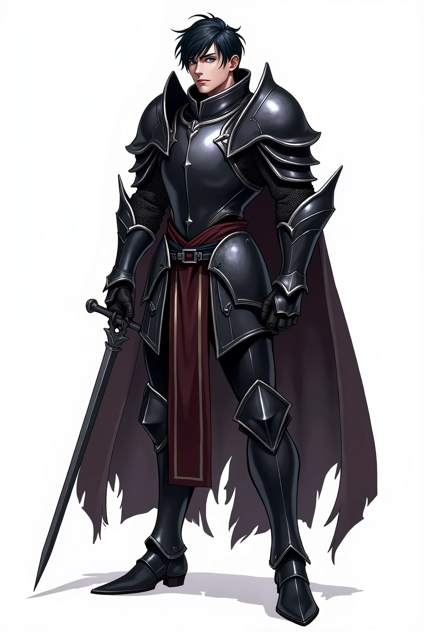 Char set, sprite, knight in black metal armor. blue colored eyes, Caucasian skin, Bblack hair, high qualiy, white background , naughty man, age 26, big fit ass, Front side and back