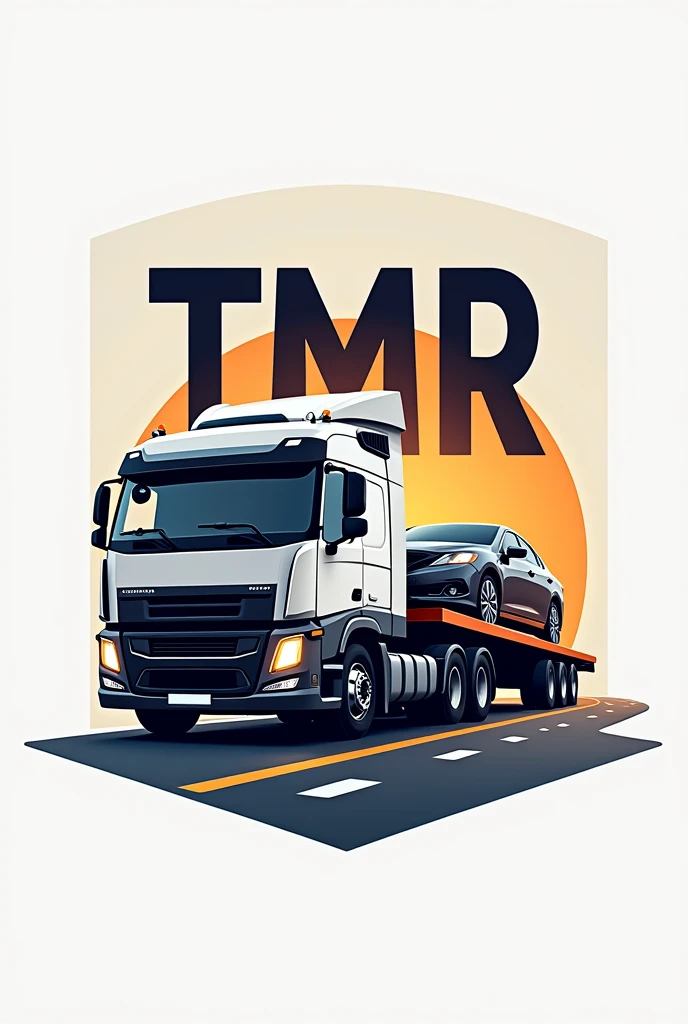 logo of a transport company with the acronym TMR With a truck carrying a car in the background.