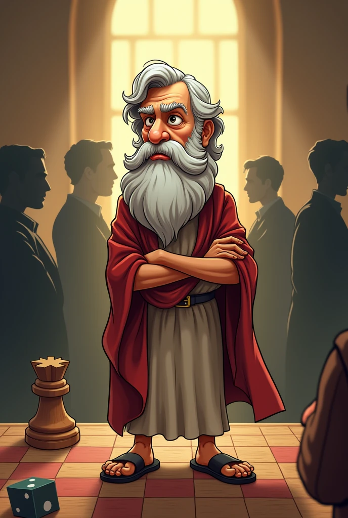 Socrates in cartoon board game mafia in dark beige 