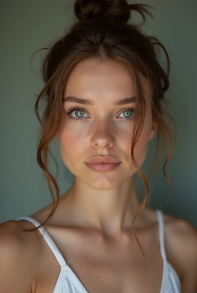 Focus on the face of a beautiful nude schoolgirl