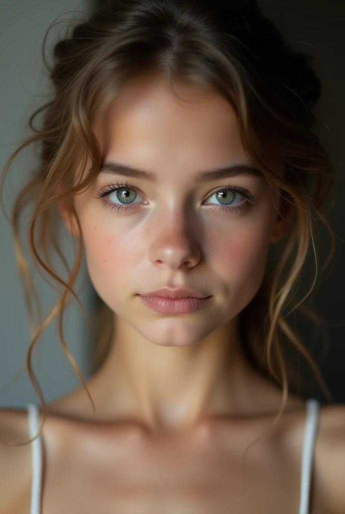 Focus on the face of a beautiful nude schoolgirl