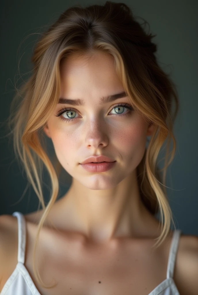Focus on the face of a beautiful nude schoolgirl