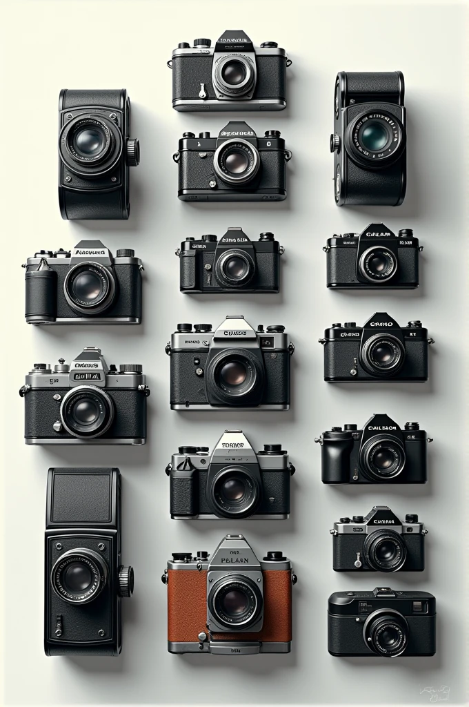 create an image of all cameras from the daguerreotype to the present day