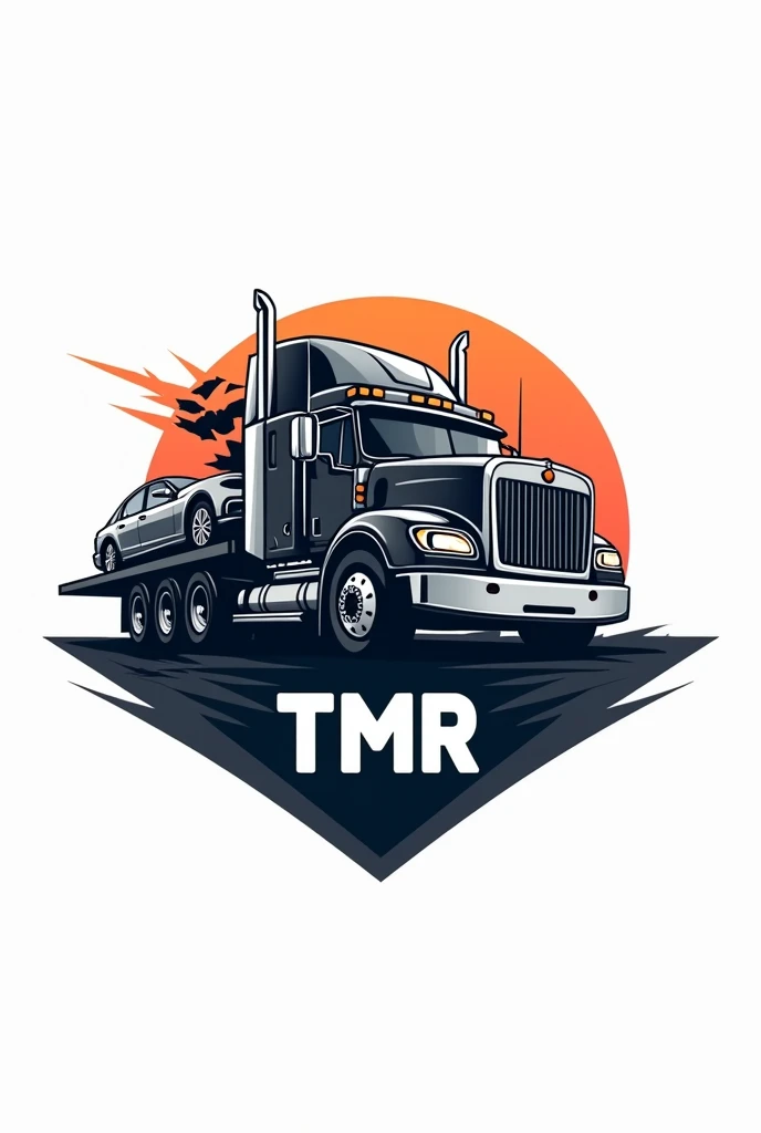 logo of a transport company with the acronym TMR With a truck carrying a car in the background.