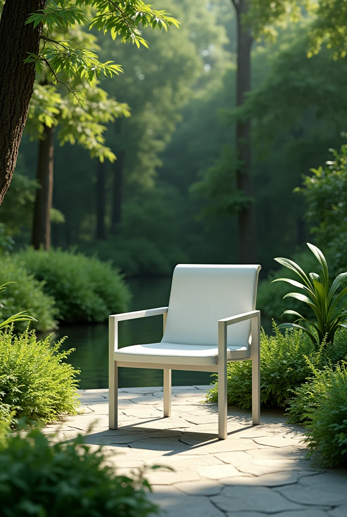 Young lush flat frontal chair outside spread