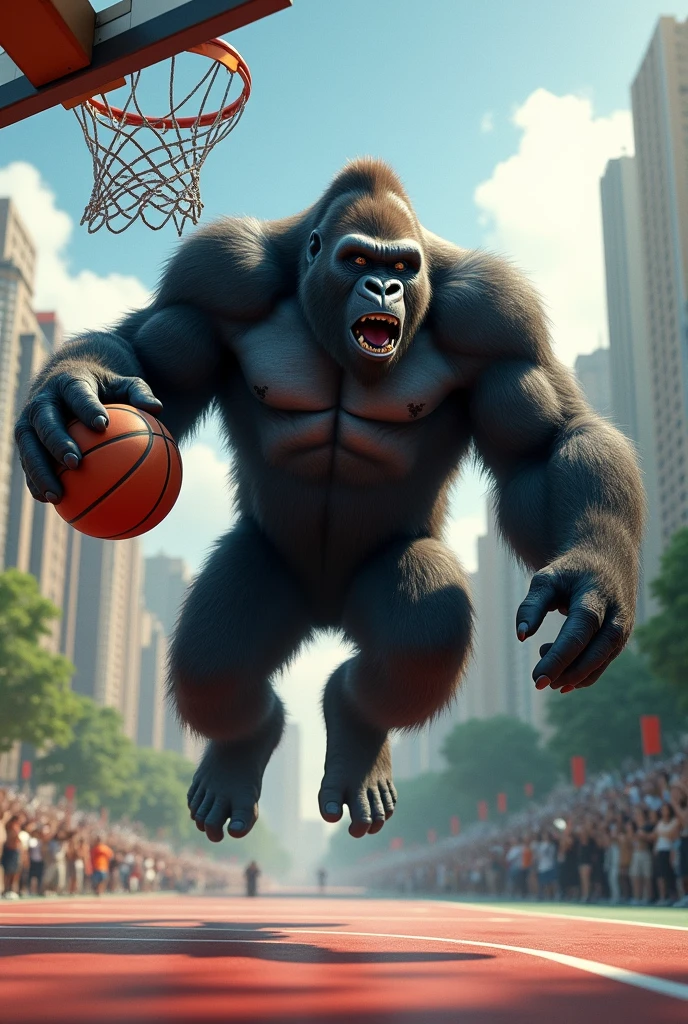 Une gorille qui fait du basket
