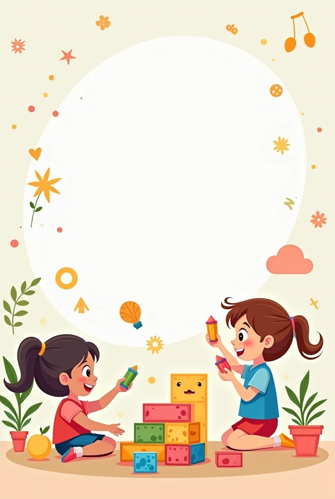 "An attractive cover for a preschool document with pastel colors and a title should be in Spanish that says what is in parentheses exactly as it is written.(Diagnostic Activities) and graphic elements related to education , like blocks, crayons or children playing"