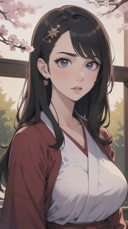 a beautiful girl with elegant features, long dark hair, wearing a traditional japanese school uniform, expressive eyes, detailed facial features, intricate hairpin accessories, delicate porcelain skin, standing in a serene japanese garden setting with cherry blossoms, beautiful detailed eyes, beautiful detailed lips, extremely detailed eyes and face, long eyelashes, refined, elegant, photorealistic, 8k, masterpiece, vibrant colors, warm lighting, cinematic composition, atmospheric, whimsical, fantasy, magical realism, highly detailed