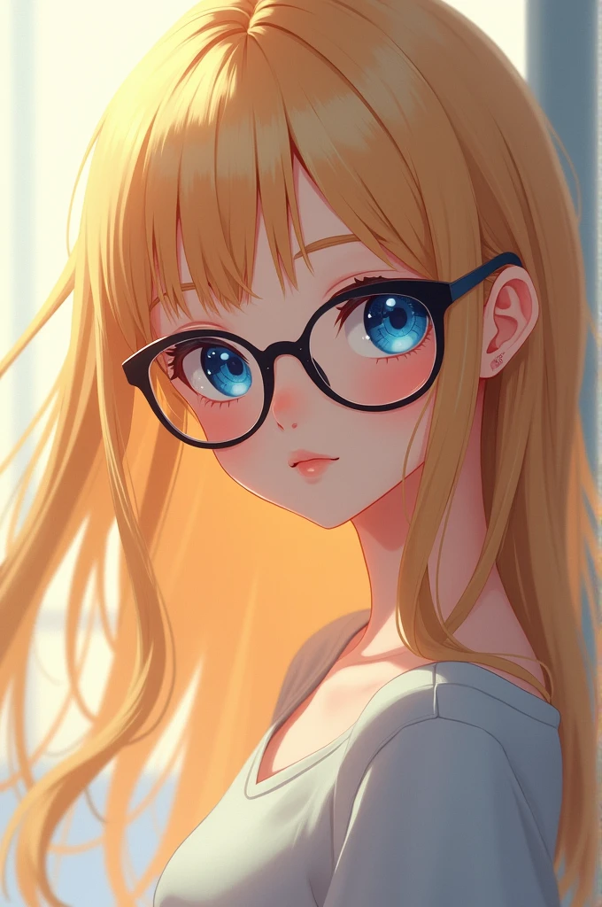 Generates a blonde girl with anime glasses