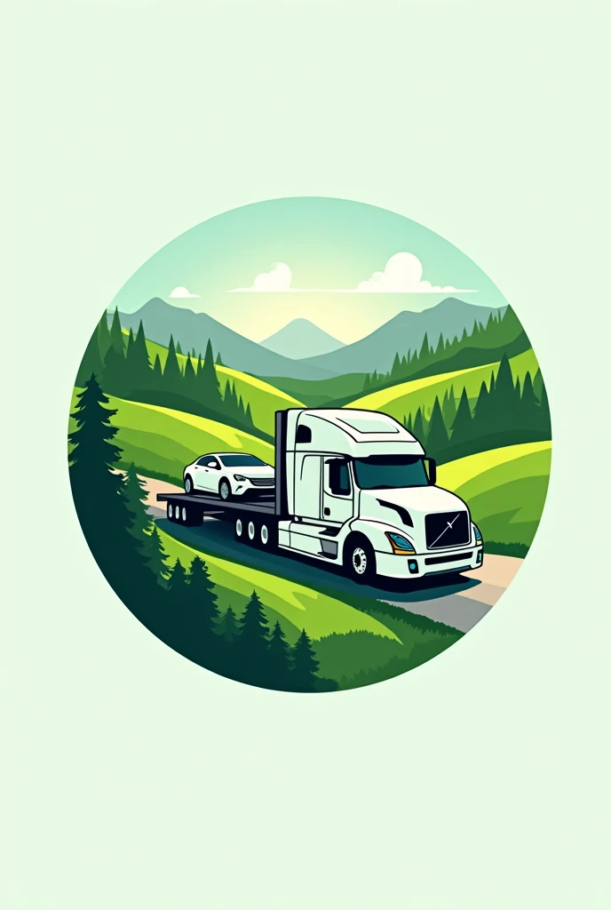 logo of a transport company with the acronym TMR With a truck carrying a car in the background. greenery background