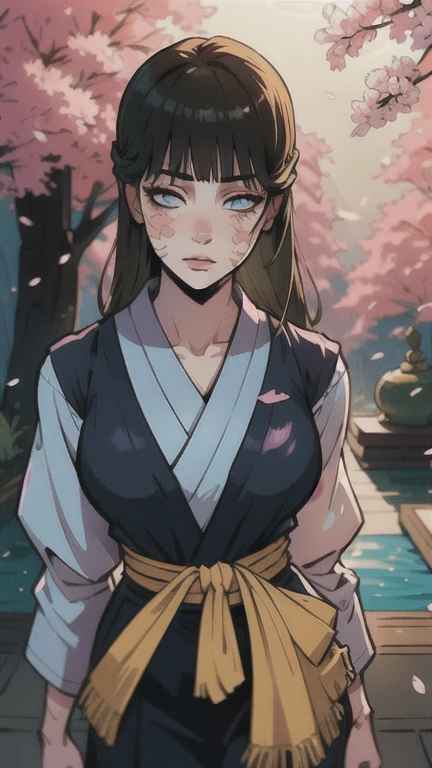 a beautiful girl with elegant features, long dark hair, wearing a traditional japanese school uniform, expressive eyes, detailed facial features, intricate hairpin accessories, delicate porcelain skin, standing in a serene japanese garden setting with cherry blossoms, beautiful detailed eyes, beautiful detailed lips, extremely detailed eyes and face, long eyelashes, refined, elegant, photorealistic, 8k, masterpiece, vibrant colors, warm lighting, cinematic composition, atmospheric, whimsical, fantasy, magical realism, highly detailed