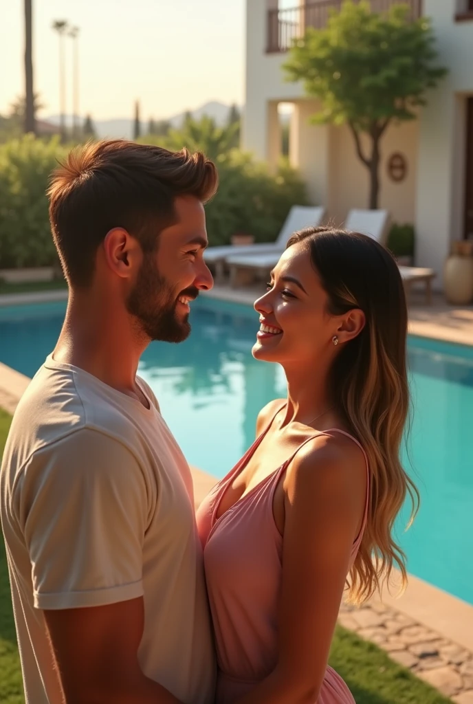 Lourival 3, smiling television presenter, in the house with the pool with his 30-year-old girlfriend