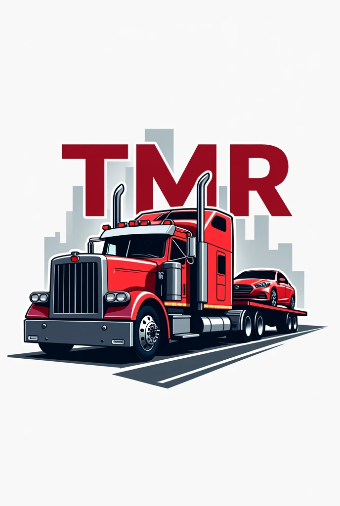 logo of a transport company with the acronym TMR With a truck carrying a car in the background.