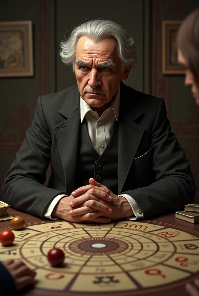 Carl Friedrich Gauss in board game mafia in dark beige with math stuff
