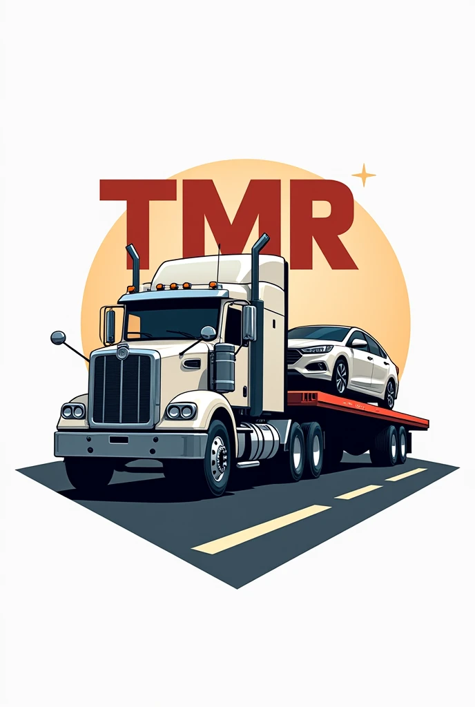 logo of a transport company with the acronym TMR With a truck carrying a car in the background.