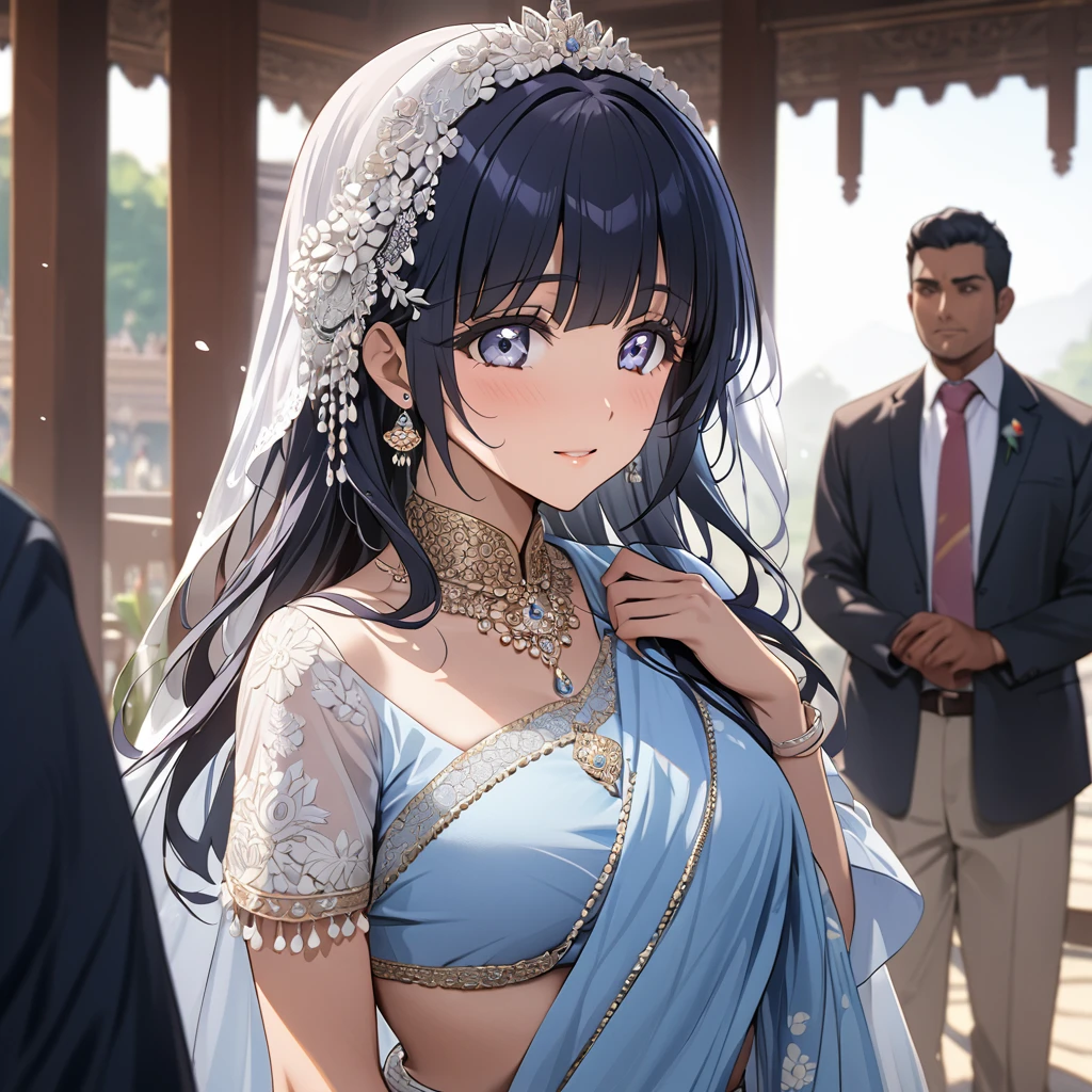 ((Highest quality)), ((masterpiece)), (detailed), （Perfect Face）、The woman is Reika Aoki, with medium-long hair and the appearance of an Indian woman.、The woman is getting married to an Indian man in India.