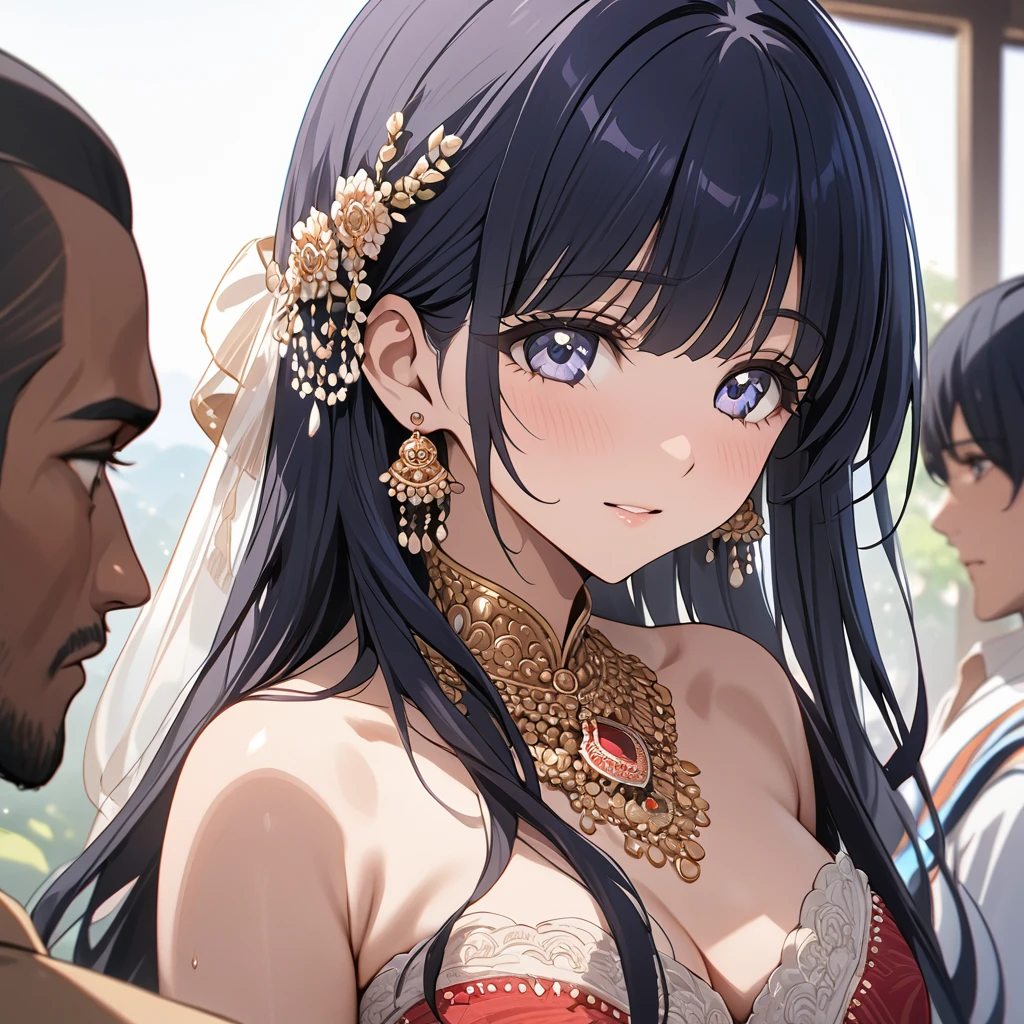 ((Highest quality)), ((masterpiece)), (detailed), (Perfect Face)、The woman is Reika Aoki, with medium-long hair and the appearance of an Indian woman.、The woman is getting married to an Indian man in India.