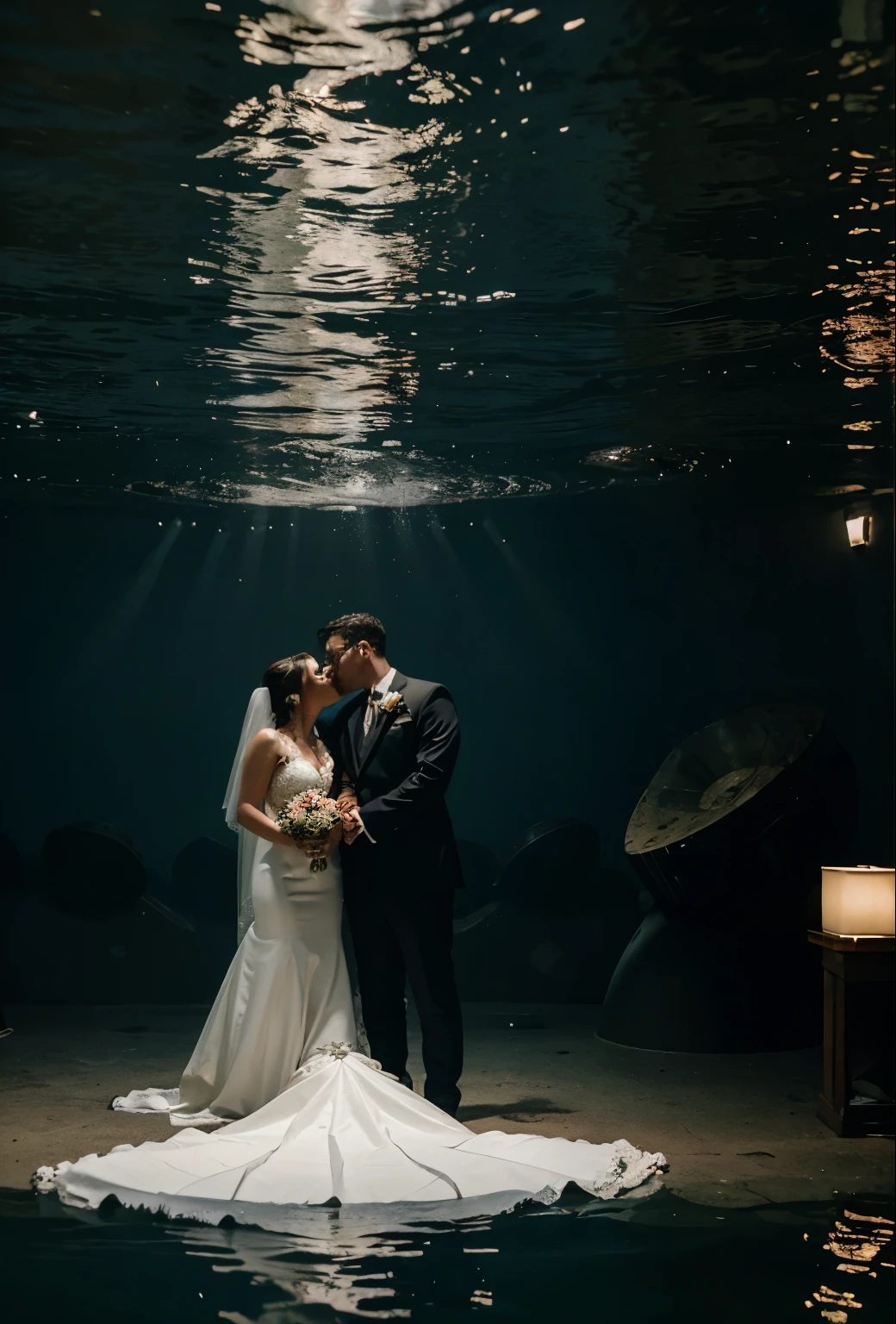 Newlyweds at the bottom of the sea, until, artistic photography, Sony A7iii, Cinema glasses