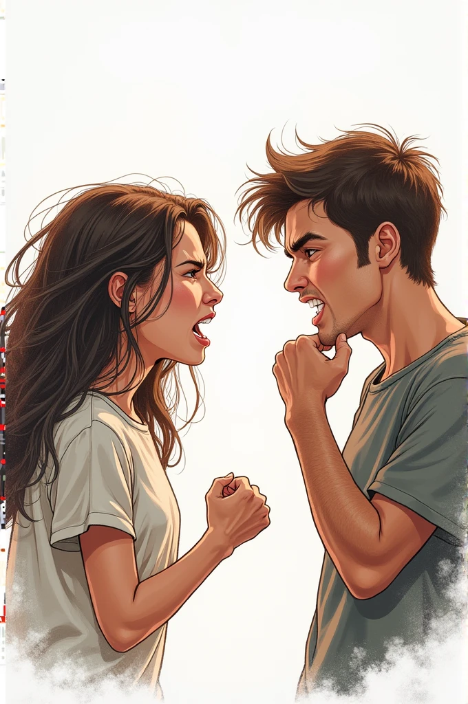 Draw an angry girl arguing with her boyfriend but he is not angry, He is looking at her with his head resting on his hand (Use, quiero A drawing, not something in 3d, A drawing)