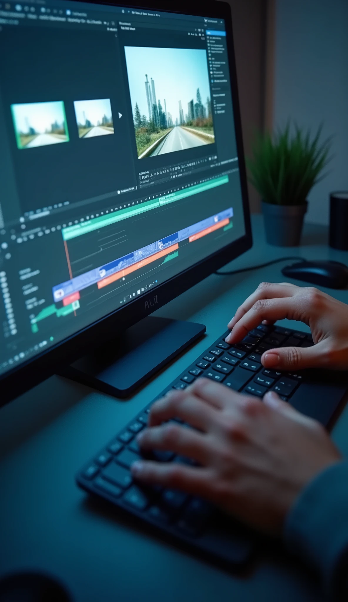 Video Concept: "Editing Workflow: From Raw to Refined"
Transition Flow:
Scene: The raw footage is displayed on the editing software.
Transition: A swipe or slide transition as the cursor drags the raw clip to the timeline.
Framing Angle: Screen recording or close-up of the monitor with hands visible on the keyboard/mouse.
Lighting: Cooler lighting to emphasize the untouched state of the footage.