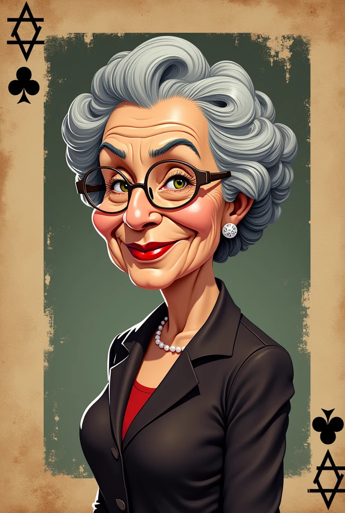 Golda Meir old aged in cartoon board game mafia style with dark beige background