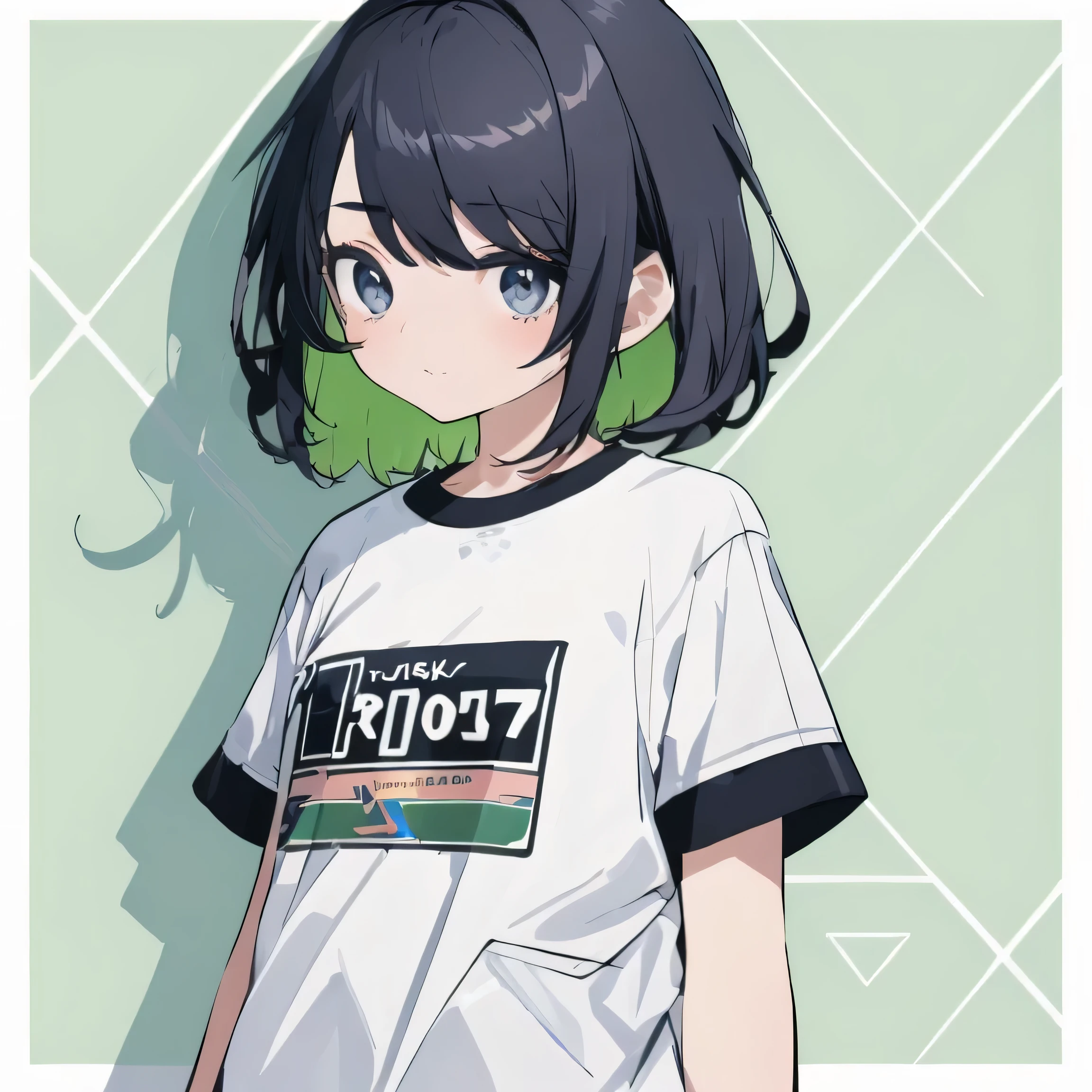 Anime girl with black hair wearing a white shirt and green eyes - SeaArt AI