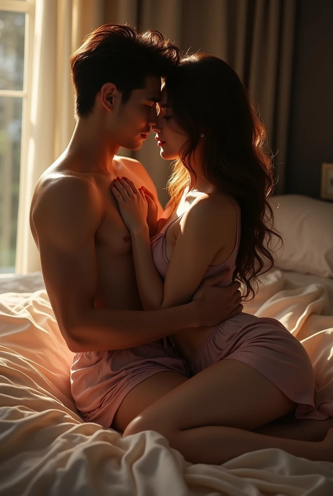 Two people in silk pajamas having sex