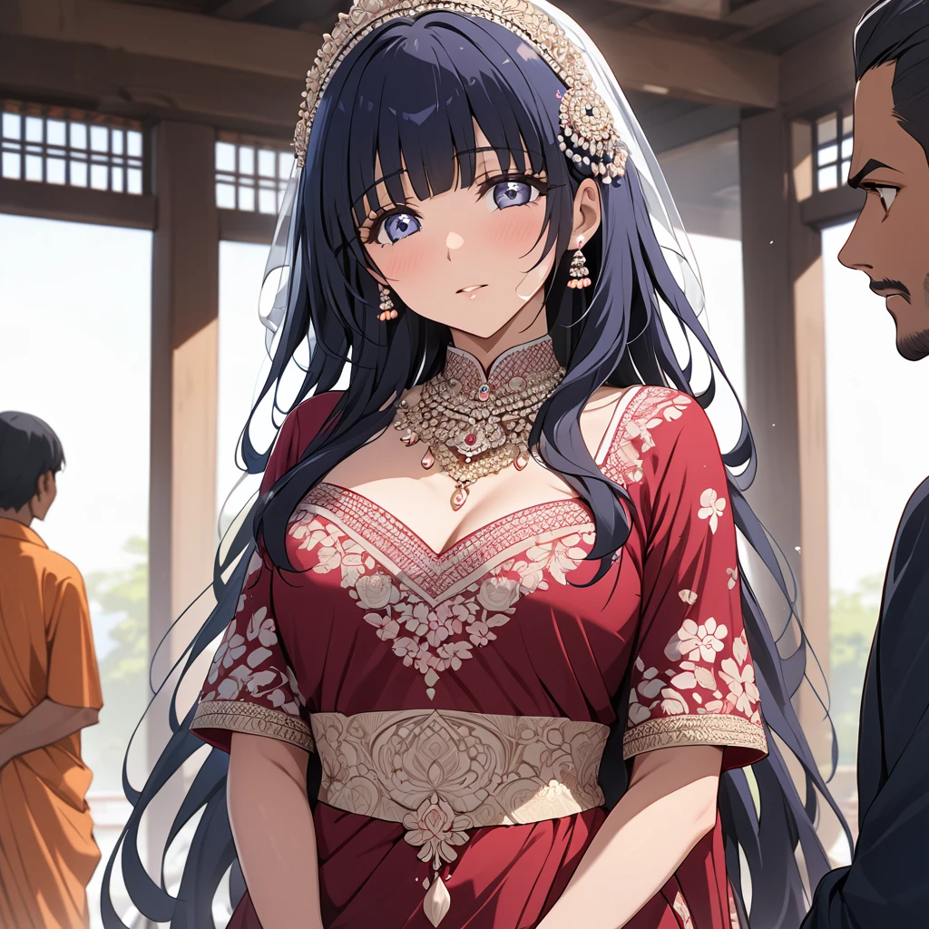 ((Highest quality)), ((masterpiece)), (detailed), (Perfect Face)、The woman is Reika Aoki, with medium-long hair and the appearance of an Indian woman.、The woman is getting married to an Indian man in India.