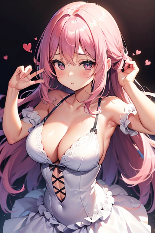 (((work of art))), Chiquita, blush, cabelo roxo, Fluffy Hairstyle, elastic breasts, heartbreaking eyes, sweet look, へそ, dynamic and cute pose, looking ahead at viewer
