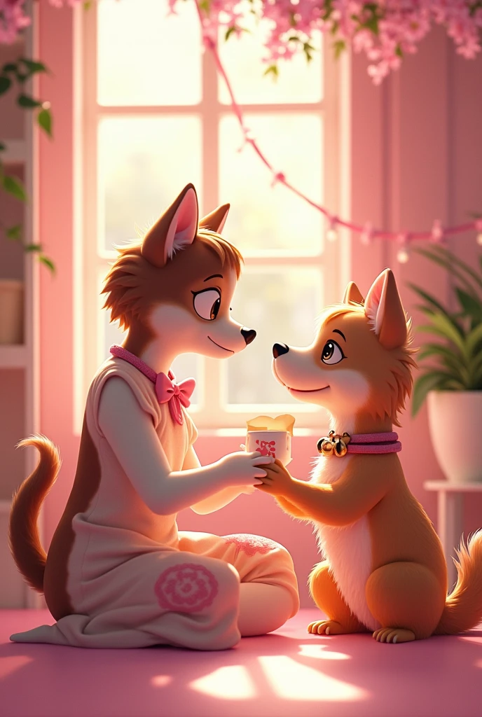 Bastion of a beauty center for dogs, with two aunts who love dogs a lot,who always films the dogs they take care of daily, environment focused on cuteness, pink and lilac colors.
Led written cuteness in Brazilian Portuguese