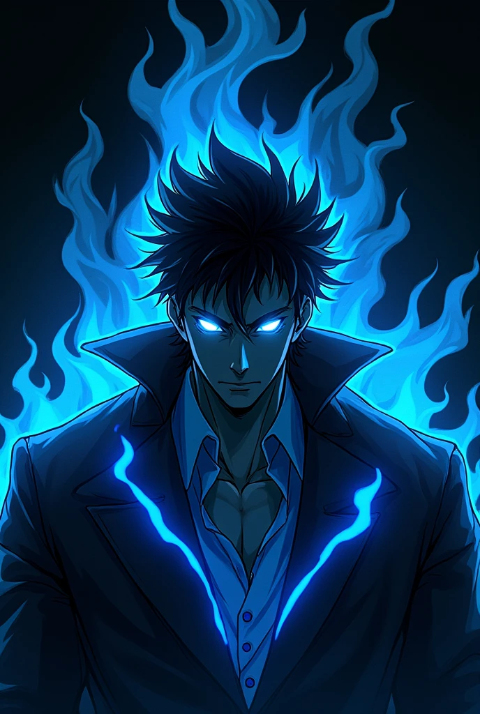 logo style manga puissant , plan proche visage AURA puissant contre jour , personnage masculin puissant sans détail on peux le voir, personnage sombre, pas de lueur sur lui, tout noir à cause de l'ombre de l'immense aura derrière lui, animé,background noir, yeux, flammes, bleu yeux, humain aura, bleu yeux,Akuma, tumblr, art conceptuel, emitting evil bleu aura, badass animé 8 k, manga 4K, bleu yeux glowing, feu!! contre jour de l'aura, fond noir aura puissant bleu, émettant un pouvoir maléfique Aura bleu et noire , infero enflammé, Aura bleu, Aura maléfique, yeux bleus brillants sans détail, personnage tout en noir, personnage dans l'obsurité