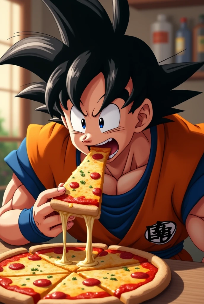 Goku eating pizza 
