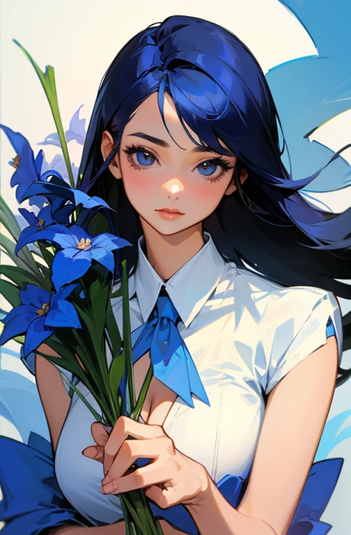 Cool women、sexy、holding a bouquet of flowers in both hands、