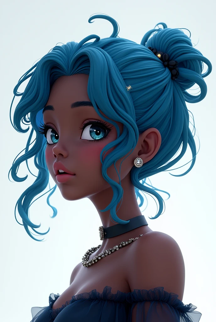 black skin anime girl, 3 d image, image background white