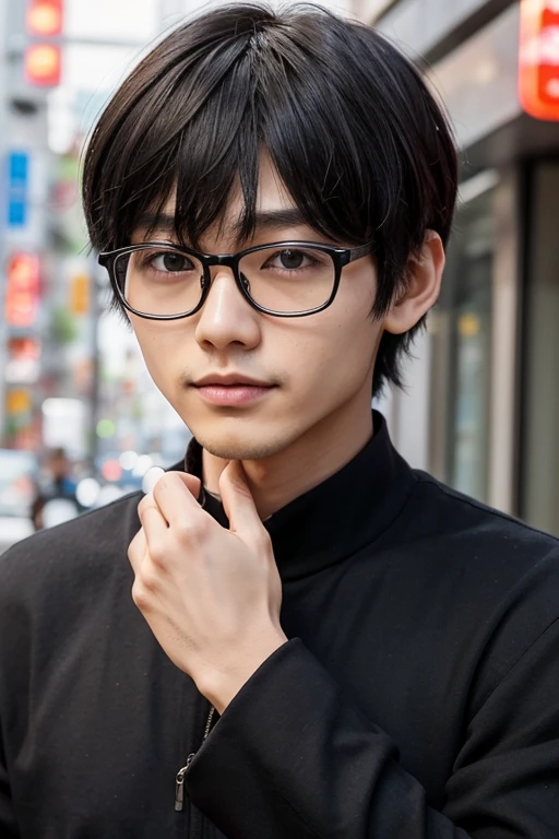 4、Japanese、male、short hair、bangs are thin、wearing black glasses、I&#39;m a little overweight、The outline is round、The beard is thin、Wearing a stylish shirt、Looking forward、Image from chest up、The whole head is visible、calm adult、The face is not good looking、Kind Uncle