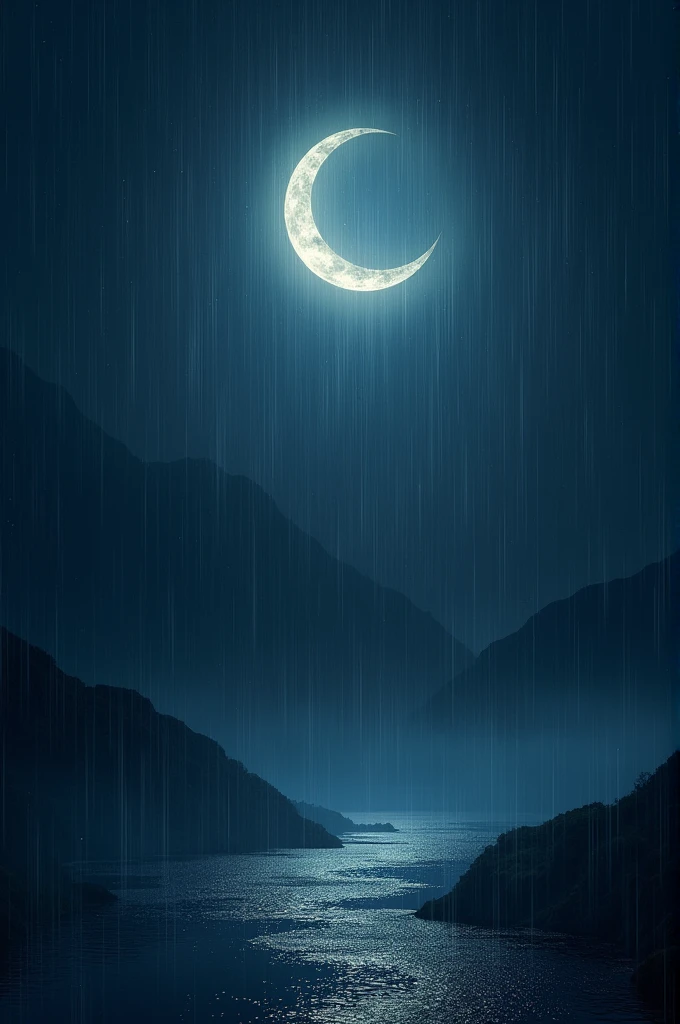 Above the picture is a dark night where the moon shines and beautiful rain falls. Thank you for this text in English