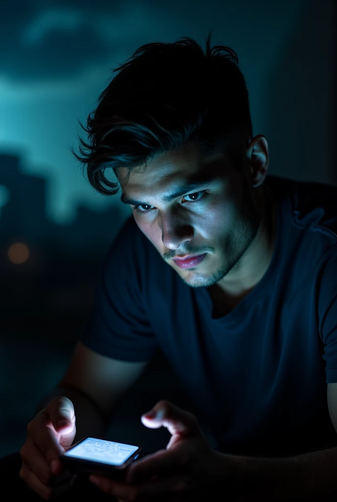 make a instagram profile picture of a man playing in the dark
