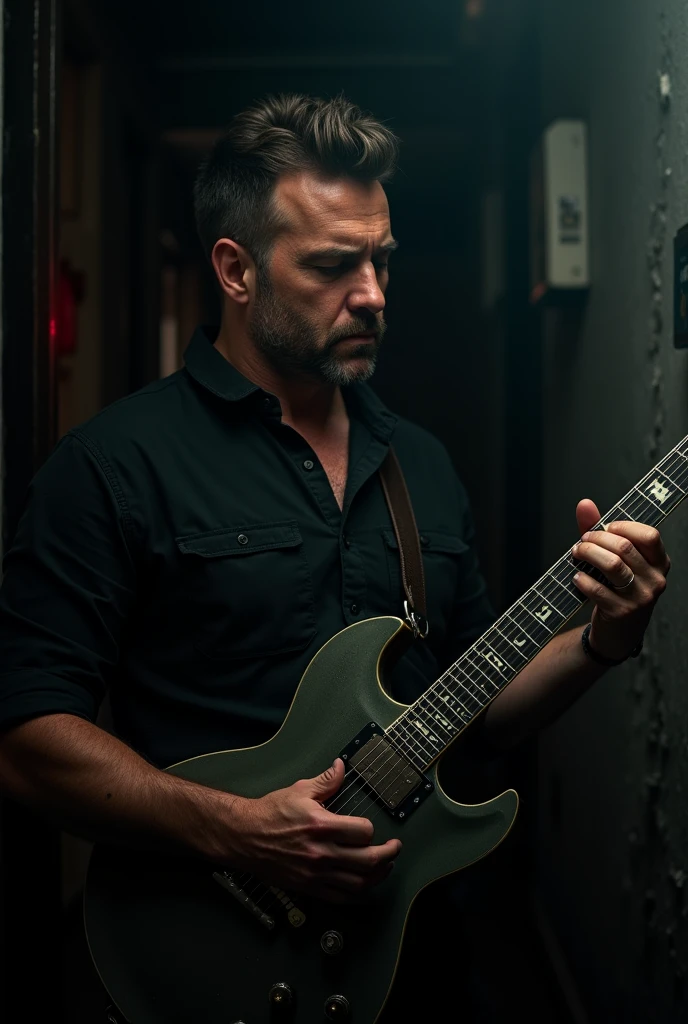 make a instagram profile picture of a man playing guitar in the dark