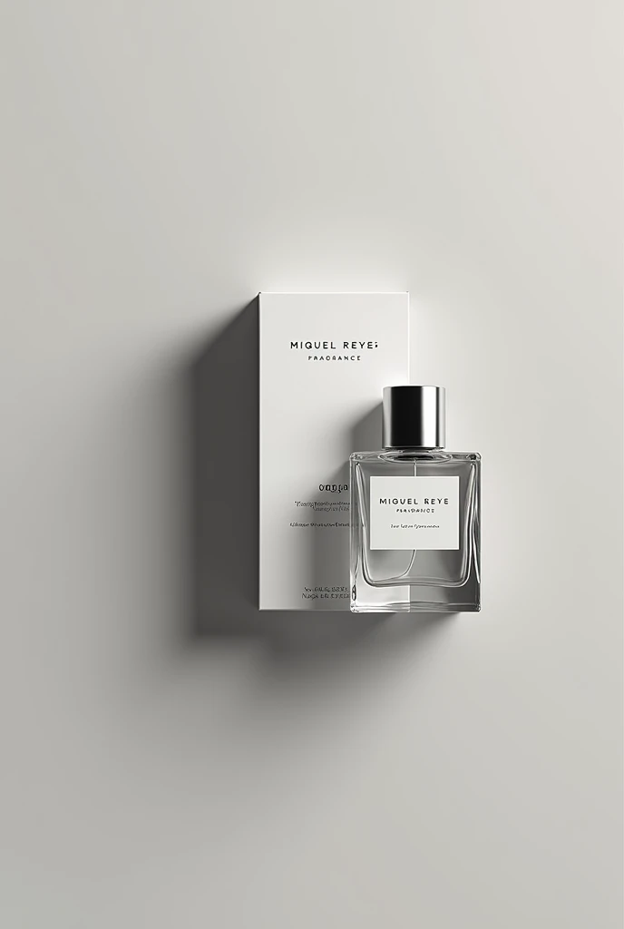 Hello, I would like you to create a logo focused on a perfume company called Miguel Reyes with the slogan Fragrance, With minimalist designs and a monochromatic color palette or using the perfect black and white colors, you can now make a business card using a 30 milliliter long container.