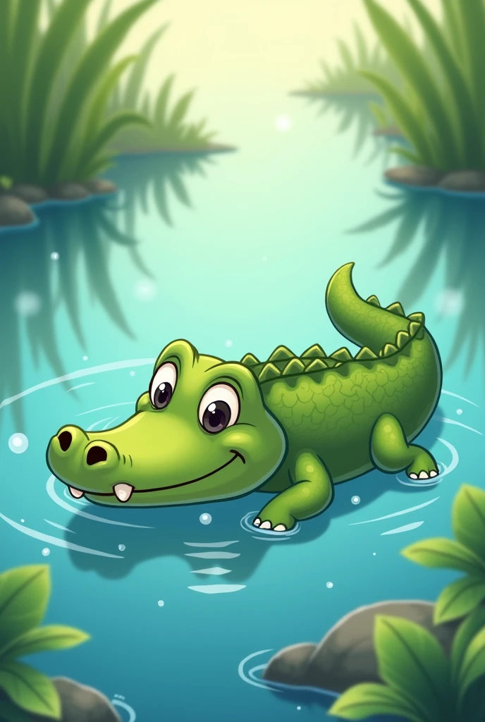 alligator in water floating, cartoon image