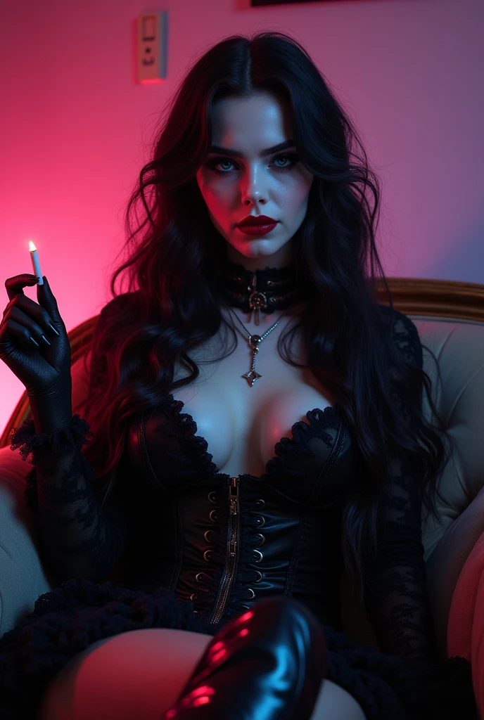1. Punk and goth girl in gothic outfit,sexual,skulls and lit candles around and in the background