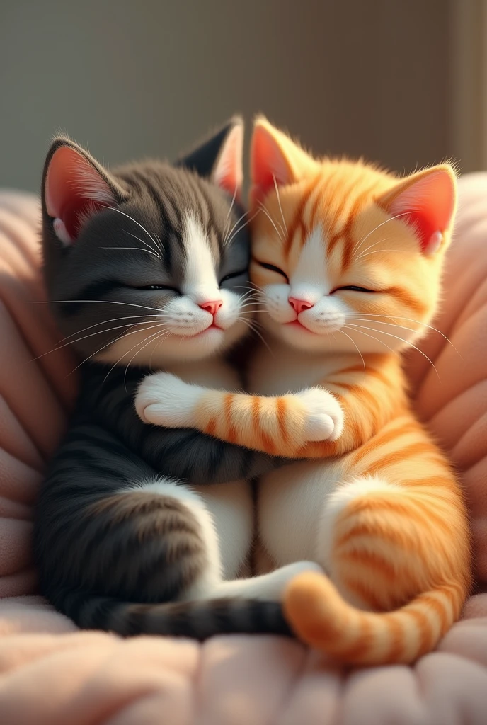 Two cats happily cuddling