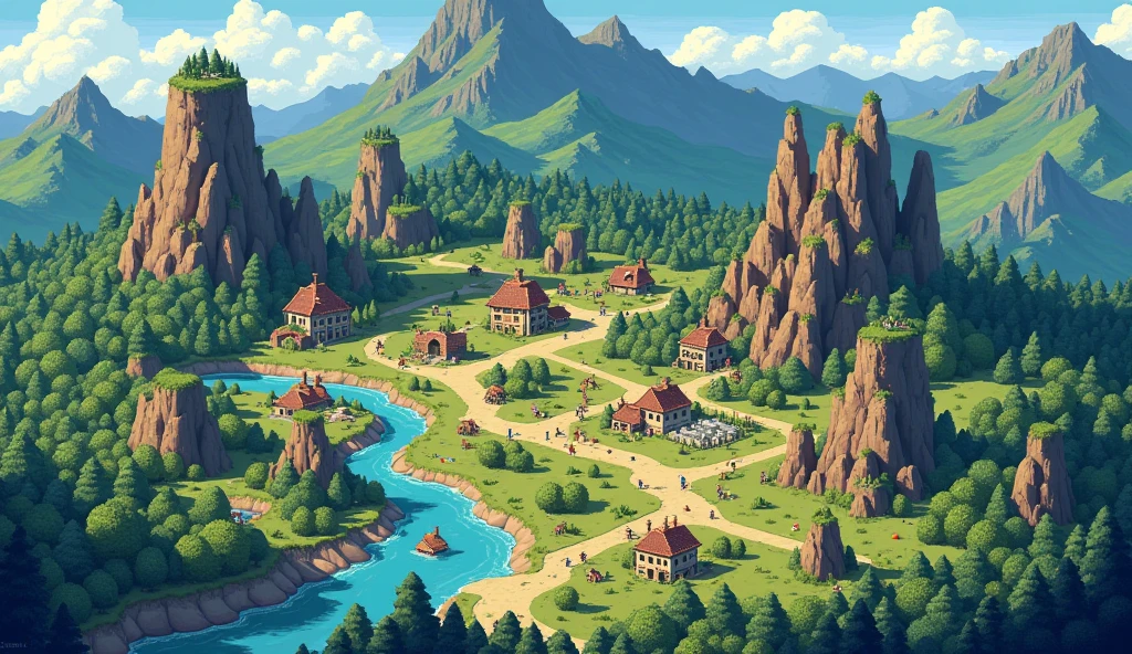 pixel art, rpg game country map